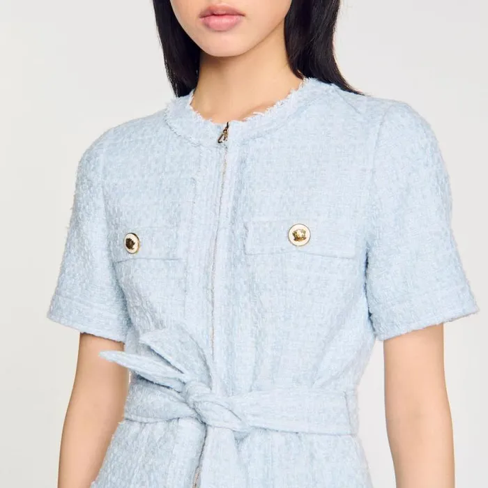 Dresses Women SANDRO Short Tweed Dress Sky Blue