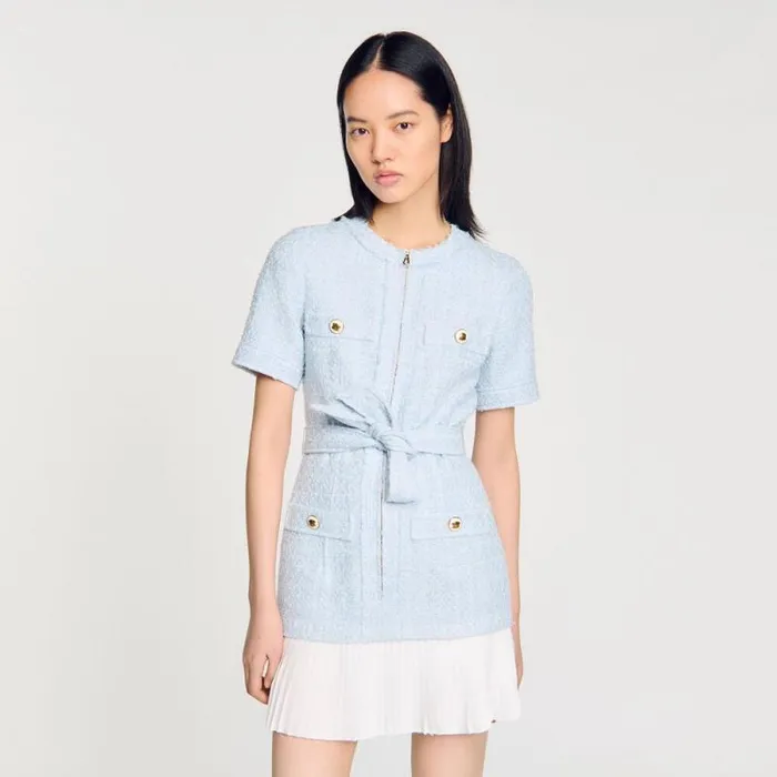 Dresses Women SANDRO Short Tweed Dress Sky Blue