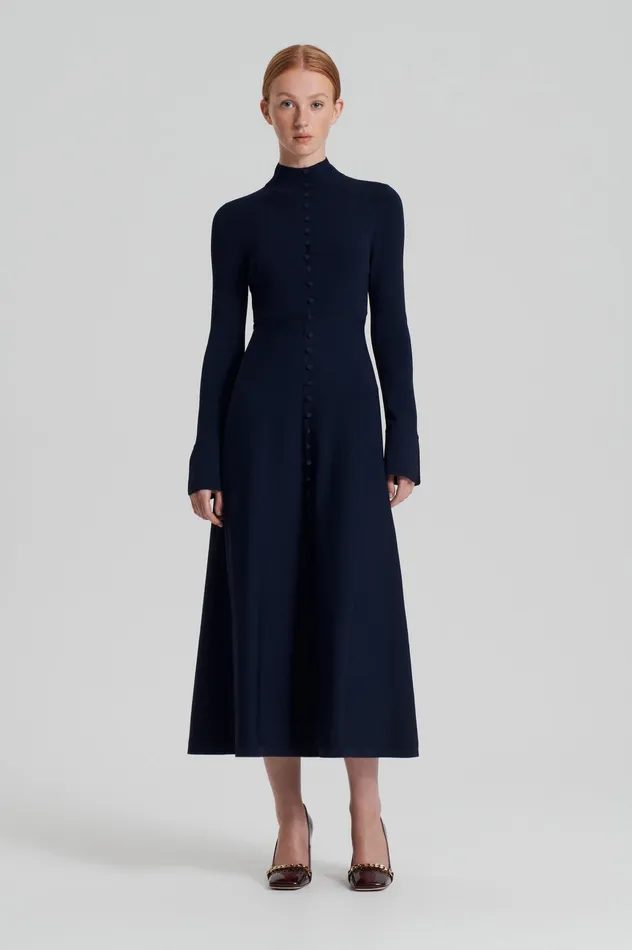 Dresses Women Scanlan Theodore CREPE KNIT BUTTON POLO DRESS NAVY