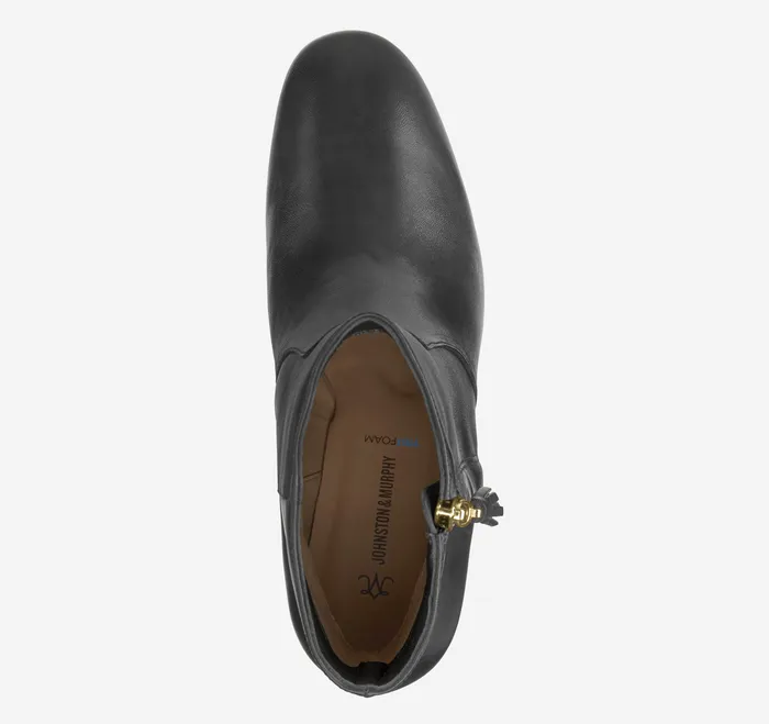 Eleanor SideZip Bootie Black Calfskin Boots and Booties Johnston and Murphy Women