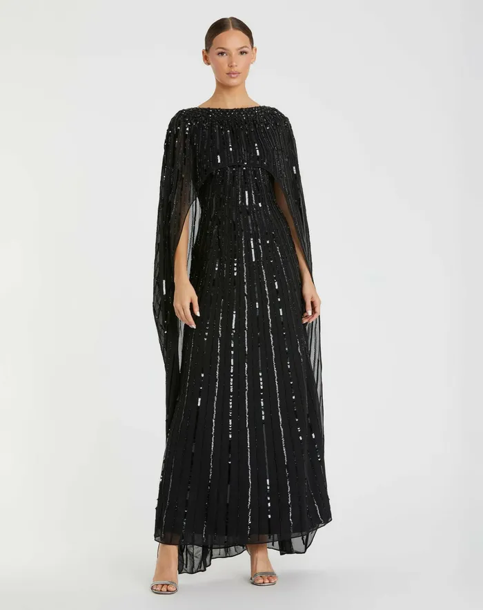 Embellished Column Cape Dress Black Best Sellers Mac Duggal Women