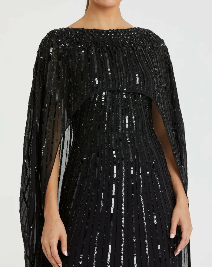 Embellished Column Cape Dress Black Best Sellers Mac Duggal Women