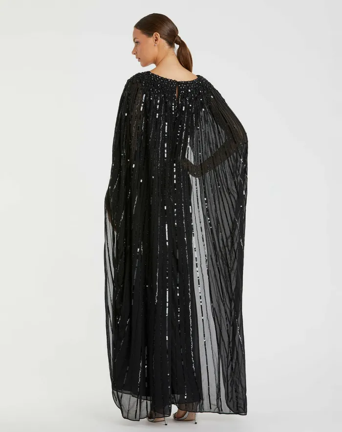 Embellished Column Cape Dress Black Best Sellers Mac Duggal Women