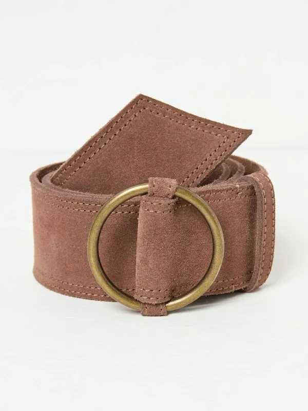 Fat Face Belts Women Dark Natural Wide Suede Waist Belt