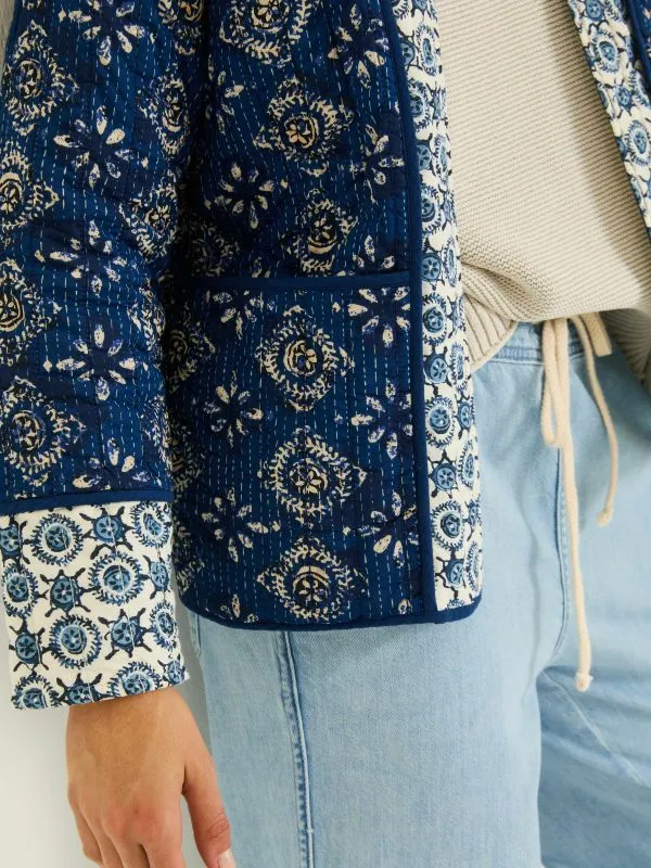 Fat Face Coats and Jackets Women Kaia Indigo Blue 100 Cotton Tile Geo Quilted Jacket