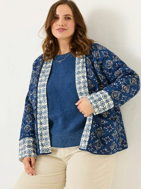 Fat Face Coats and Jackets Women Kaia Indigo Blue 100 Cotton Tile Geo Quilted Jacket