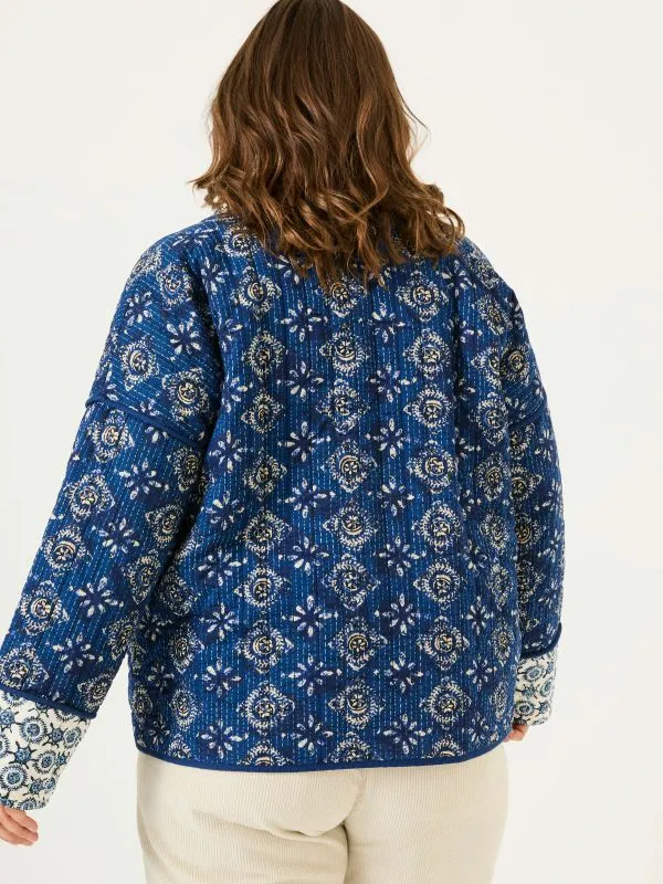 Fat Face Coats and Jackets Women Kaia Indigo Blue 100 Cotton Tile Geo Quilted Jacket