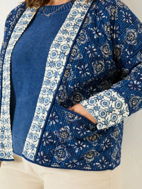 Fat Face Coats and Jackets Women Kaia Indigo Blue 100 Cotton Tile Geo Quilted Jacket