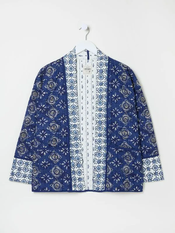 Fat Face Coats and Jackets Women Kaia Indigo Blue 100 Cotton Tile Geo Quilted Jacket
