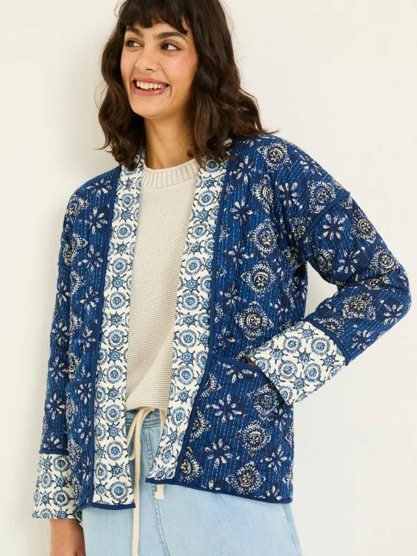Fat Face Coats and Jackets Women Kaia Indigo Blue 100 Cotton Tile Geo Quilted Jacket