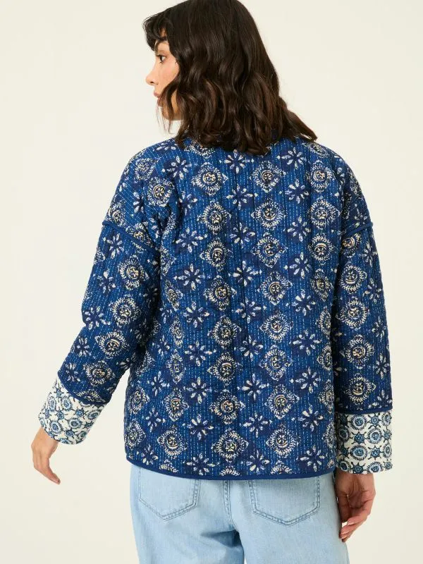 Fat Face Coats and Jackets Women Kaia Indigo Blue 100 Cotton Tile Geo Quilted Jacket