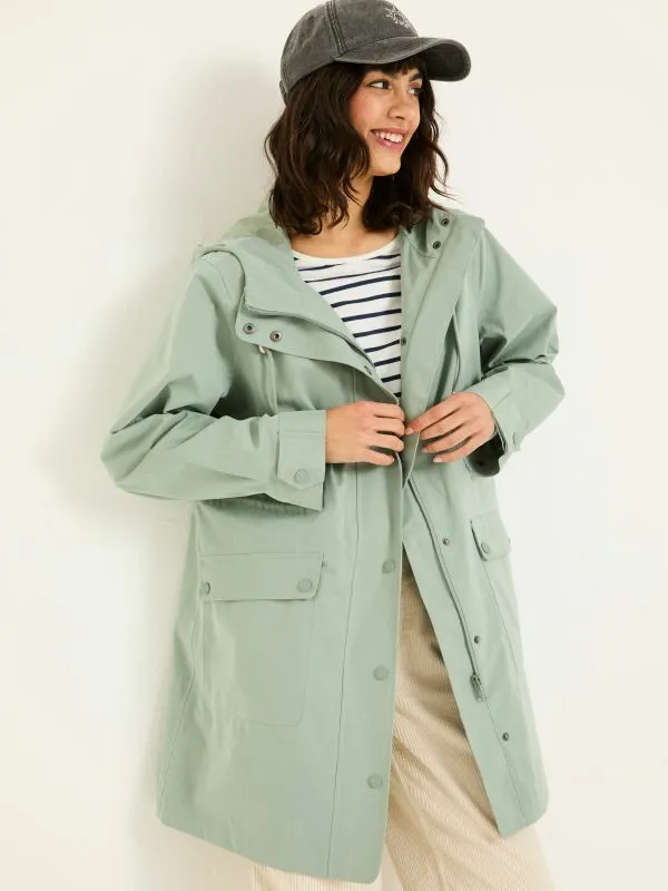 Fat Face Coats and Jackets Women Light Green Waterproof Long Coat