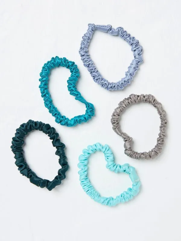 Fat Face Hair Accessories Women Blue Plain Satin Scrunchies 5 Pack