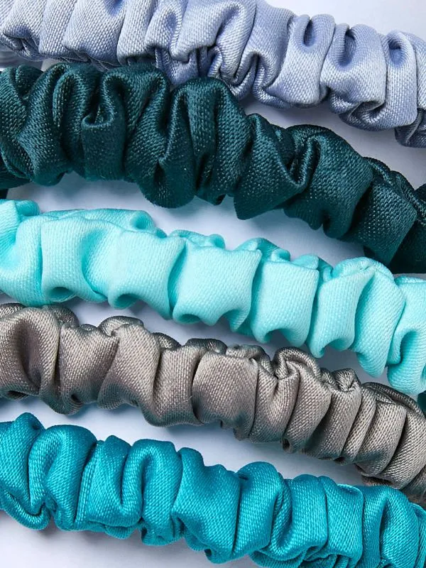 Fat Face Hair Accessories Women Blue Plain Satin Scrunchies 5 Pack