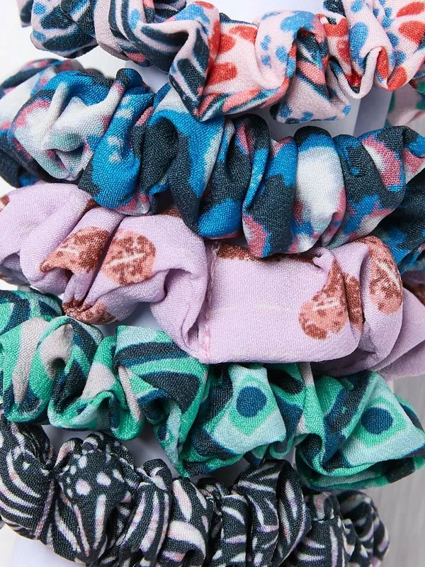 Fat Face Hair Accessories Women Navy Wonderment Print Scrunchies 5 Pack