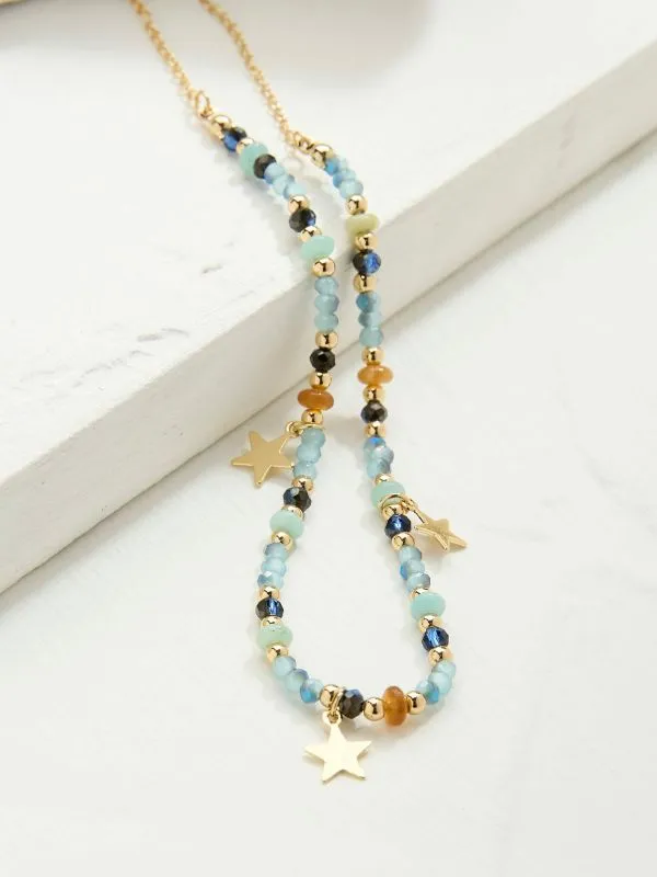 Fat Face Jewellery Women Blue Star Charm Beaded Necklace