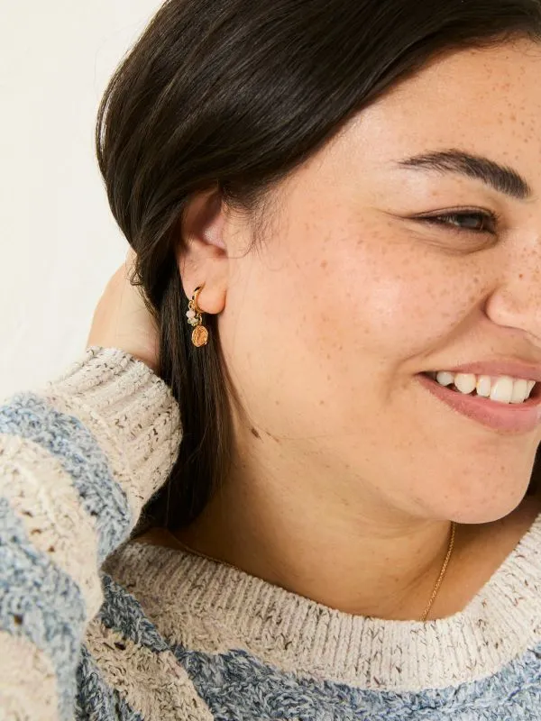 Fat Face Jewellery Women Gold Tone Charm Huggie Hoops Earrings