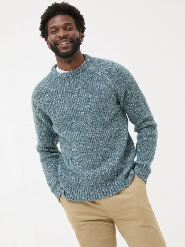 Fat Face Knitwear Men Mid Blue Sefton Lofty Knitted Crew Neck Jumper