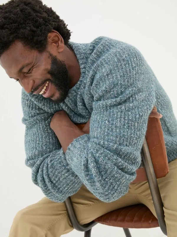 Fat Face Knitwear Men Mid Blue Sefton Lofty Knitted Crew Neck Jumper