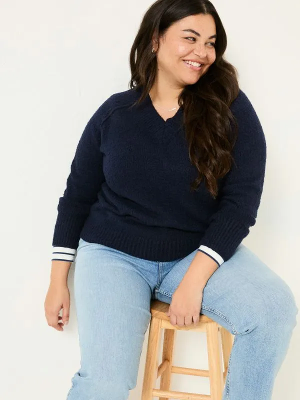 Fat Face Knitwear Women Navy Bonnie Boucle VNeck Jumper