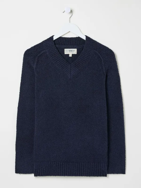 Fat Face Knitwear Women Navy Bonnie Boucle VNeck Jumper