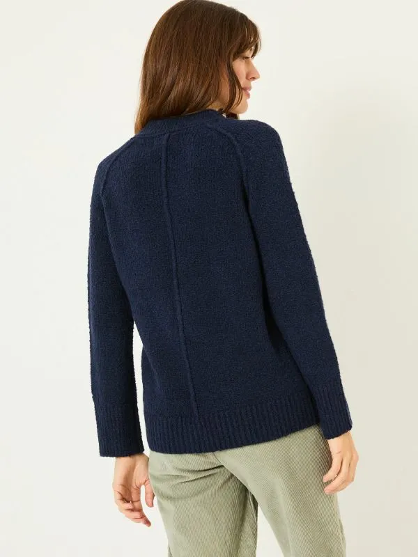 Fat Face Knitwear Women Navy Bonnie Boucle VNeck Jumper