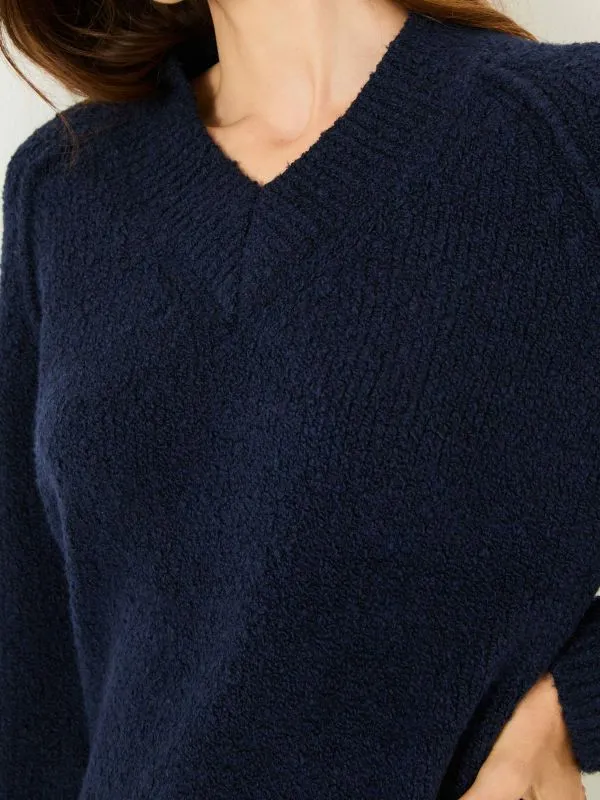 Fat Face Knitwear Women Navy Bonnie Boucle VNeck Jumper