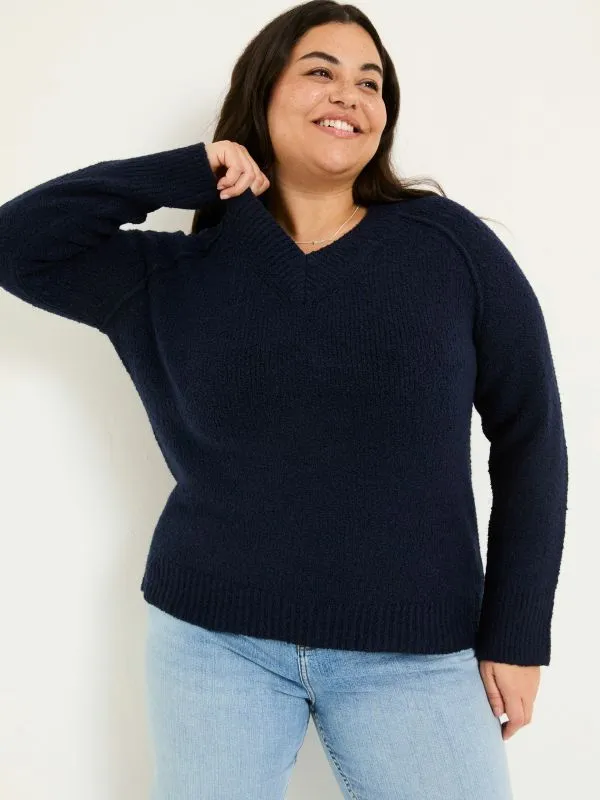 Fat Face Knitwear Women Navy Bonnie Boucle VNeck Jumper