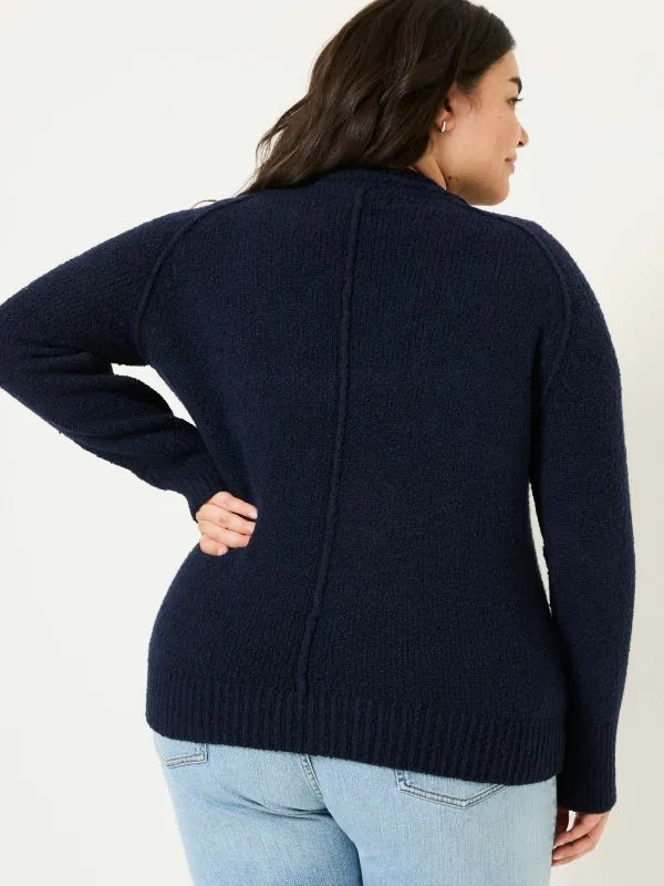 Fat Face Knitwear Women Navy Bonnie Boucle VNeck Jumper