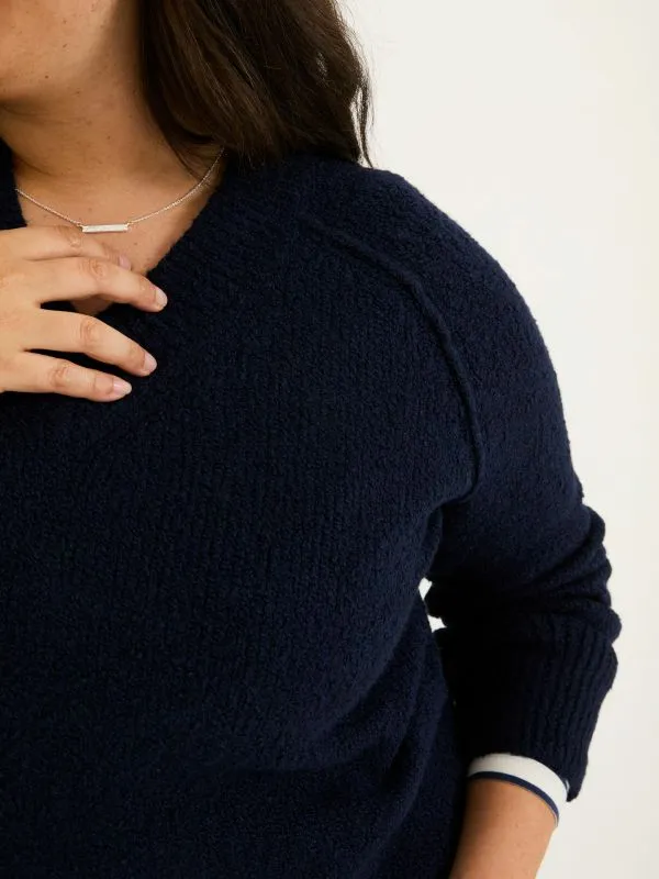 Fat Face Knitwear Women Navy Bonnie Boucle VNeck Jumper