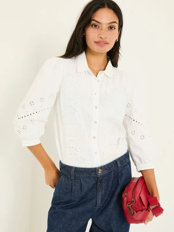 Fat Face Shirts and Blouses Women Ivory Roxi 100 Cotton Embroidered Shirt