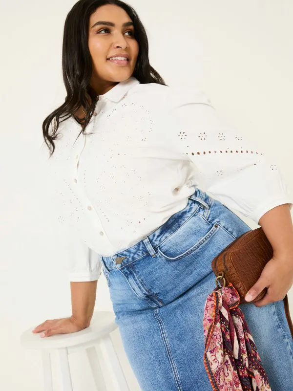 Fat Face Shirts and Blouses Women Ivory Roxi 100 Cotton Embroidered Shirt