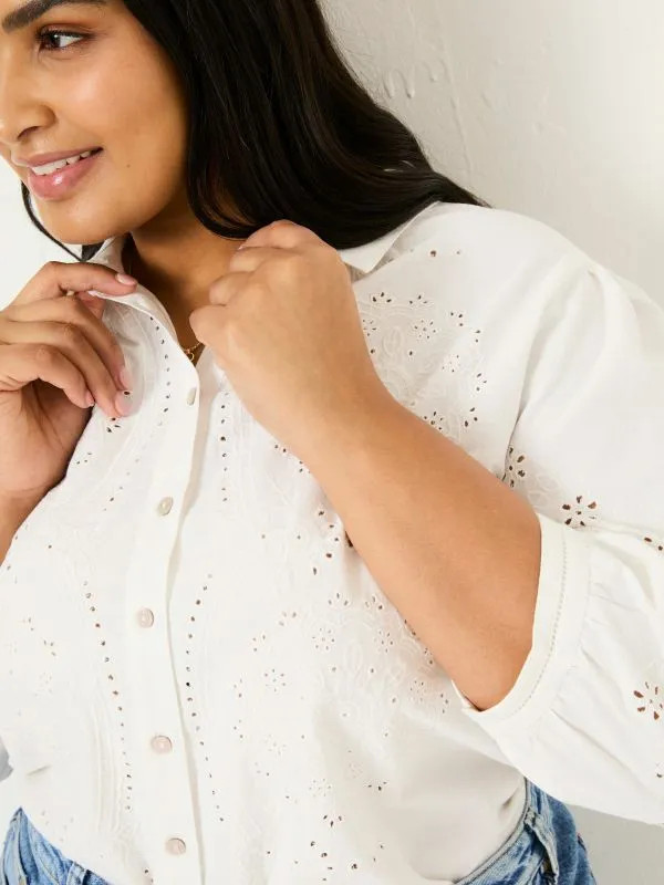 Fat Face Shirts and Blouses Women Ivory Roxi 100 Cotton Embroidered Shirt