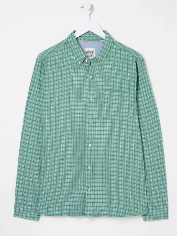 Fat Face Shirts Men Light Teal Long Sleeve Bath Check 100 Cotton Shirt