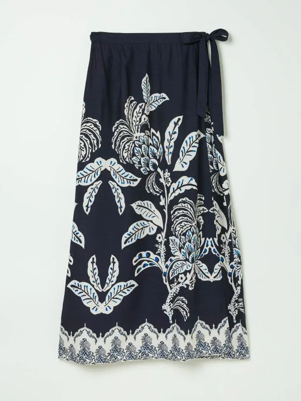 Fat Face Skirts Women Blakely Blue Damask Placement Midi Skirt