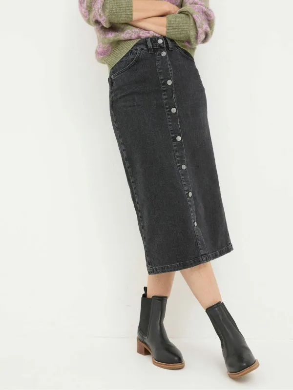 Fat Face Skirts Women Darna Black Denim Midi Skirt
