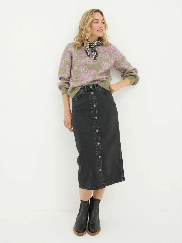 Fat Face Skirts Women Darna Black Denim Midi Skirt