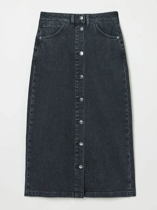 Fat Face Skirts Women Darna Black Denim Midi Skirt