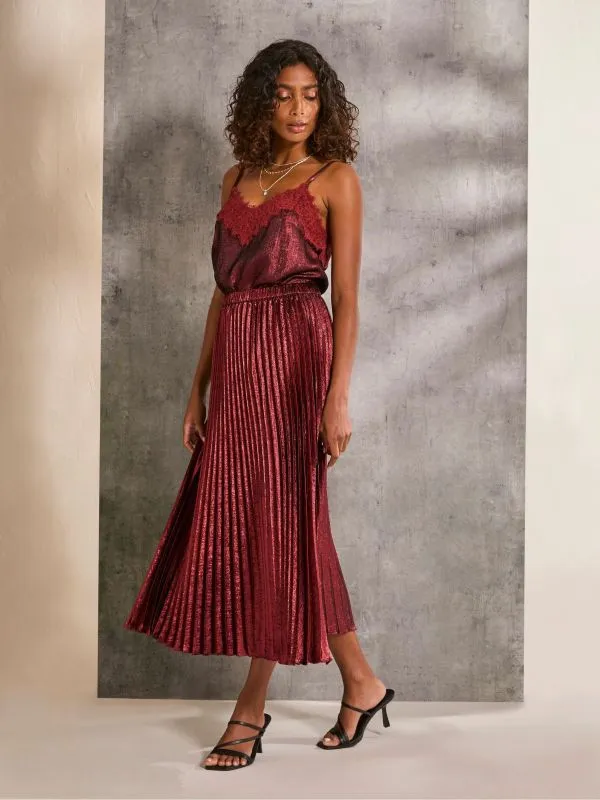 Fat Face Skirts Women Gaia Dark Red Pleated Skirt