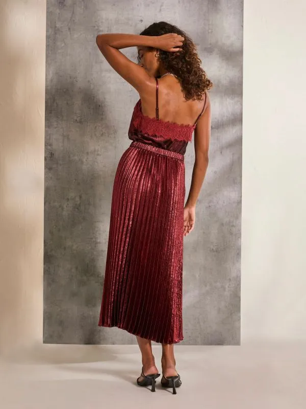 Fat Face Skirts Women Gaia Dark Red Pleated Skirt
