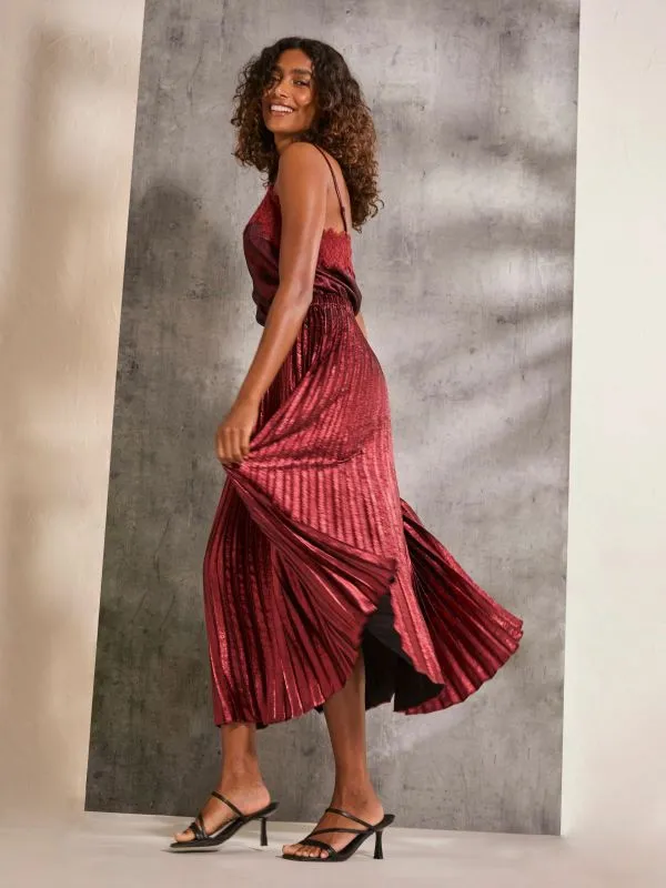 Fat Face Skirts Women Gaia Dark Red Pleated Skirt
