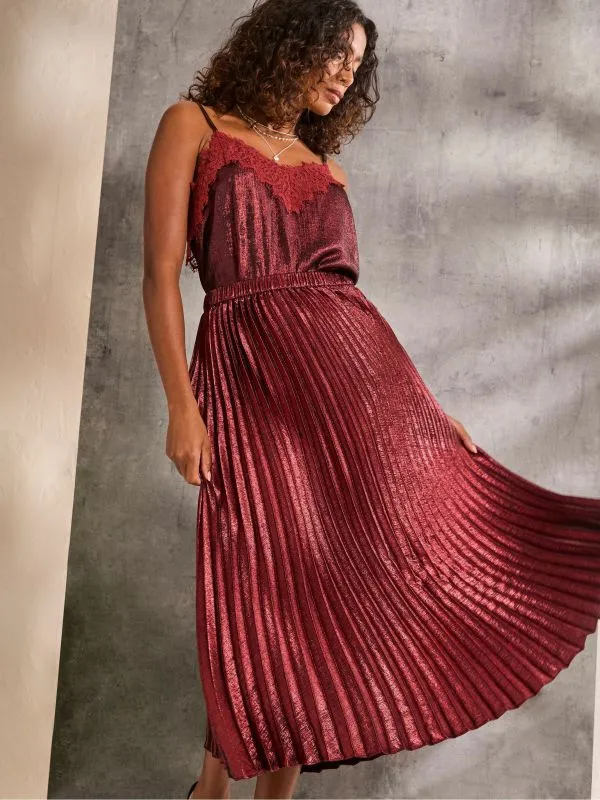 Fat Face Skirts Women Gaia Dark Red Pleated Skirt