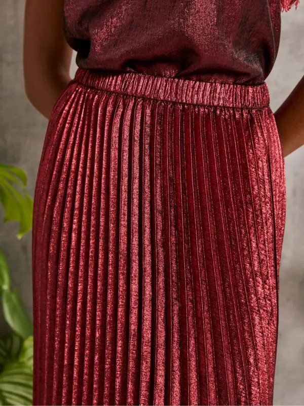 Fat Face Skirts Women Gaia Dark Red Pleated Skirt