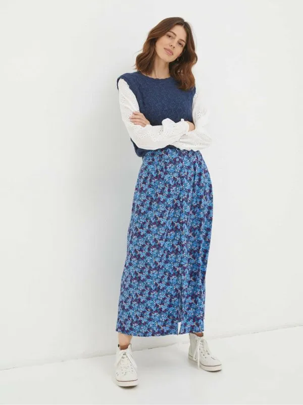 Fat Face Skirts Women Purple Ink Floral Midi Skirt