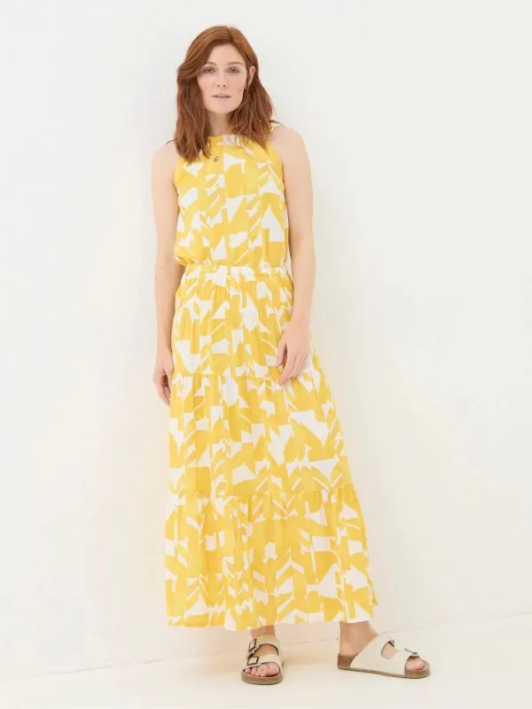 Fat Face Skirts Women Yellow Marina Med Geo CottonLinen Mix Maxi Skirt
