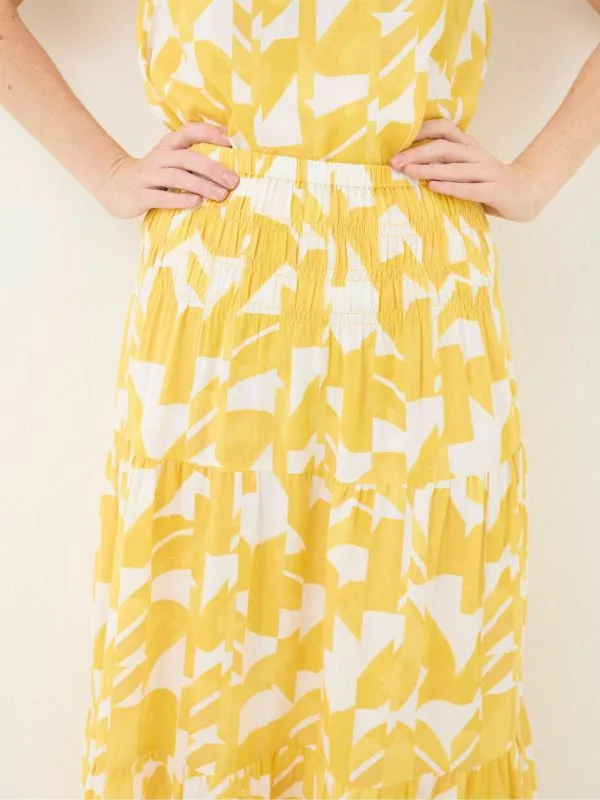Fat Face Skirts Women Yellow Marina Med Geo CottonLinen Mix Maxi Skirt