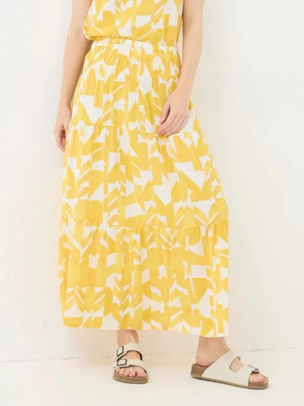 Fat Face Skirts Women Yellow Marina Med Geo CottonLinen Mix Maxi Skirt