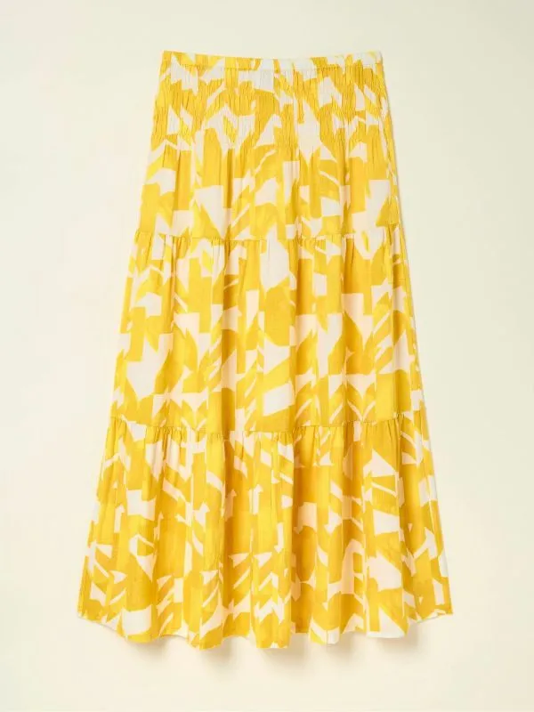 Fat Face Skirts Women Yellow Marina Med Geo CottonLinen Mix Maxi Skirt