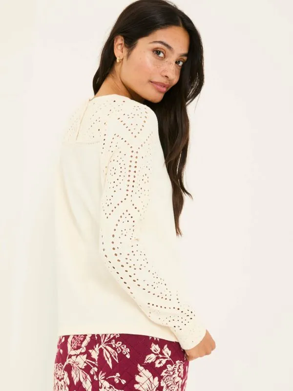 Fat Face Sweatshirts and Hoodies Women Ivory Broderie Crew 100 Cotton Sweatshirt