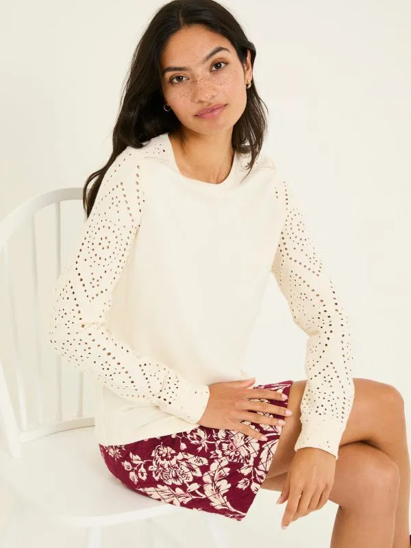 Fat Face Sweatshirts and Hoodies Women Ivory Broderie Crew 100 Cotton Sweatshirt
